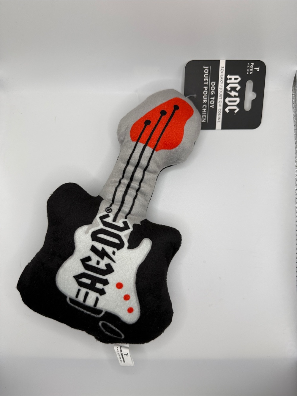 AC/DC Plush Guitar Dog Toy - Black, Gray & Red